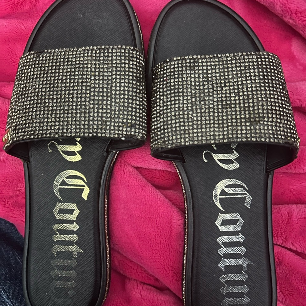 Juicy Couture Sparkling Black Slide Sandals